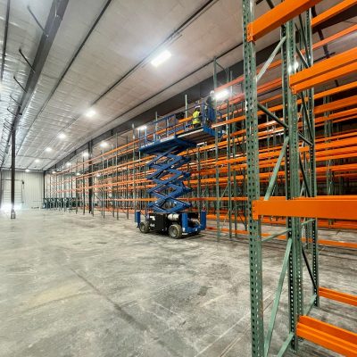 orange racks with blue lifts