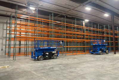 orange racks with blue lifts