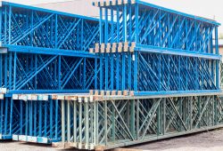 blue racking material in the yard